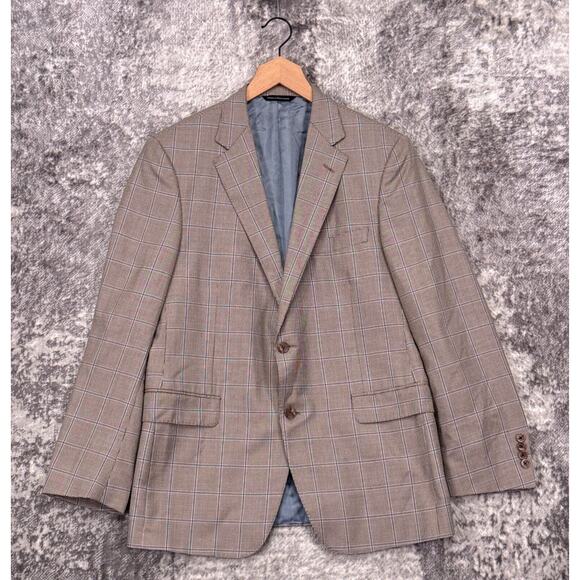 Samuelsohn Sport Coat 42 R Mens Silk Wool Herringbone Check Plaid Jacket - Picture 1 of 11